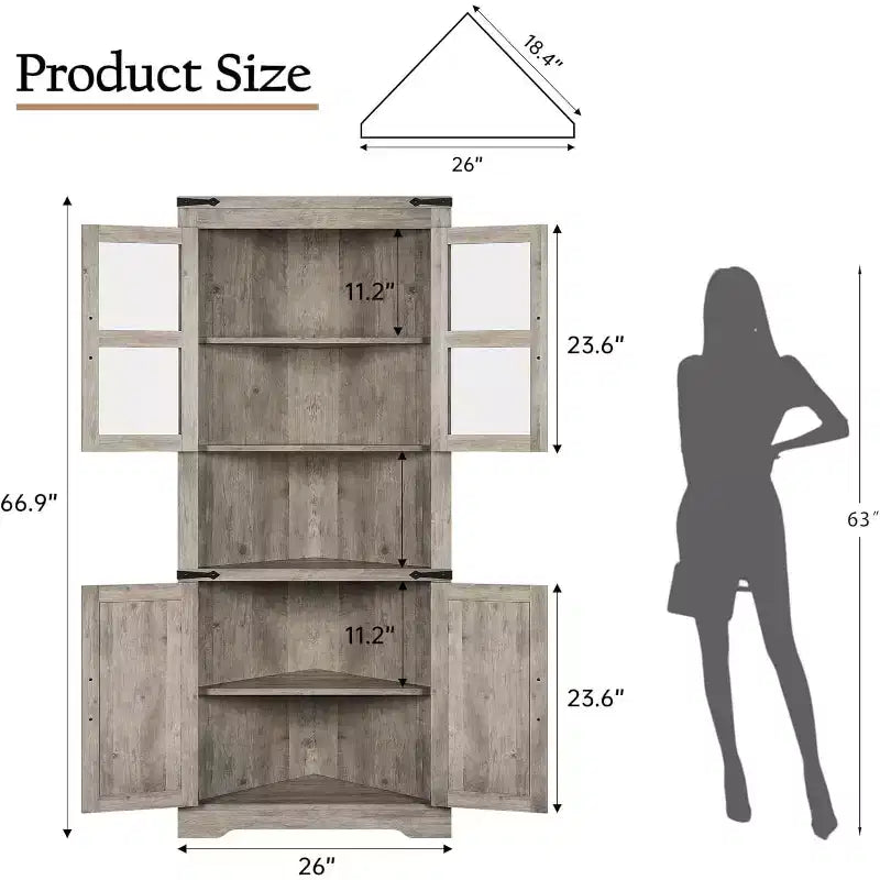 Mobile ad angolo con ante - 6 ripiani, singolo - Grigio/Marrone retrò/Legno