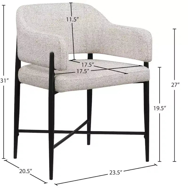 Set di 2 sedie da pranzo imbottite beige con braccioli