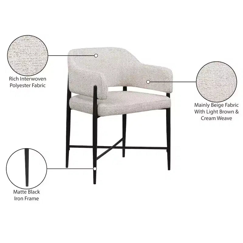 Set di 2 sedie da pranzo imbottite beige con braccioli