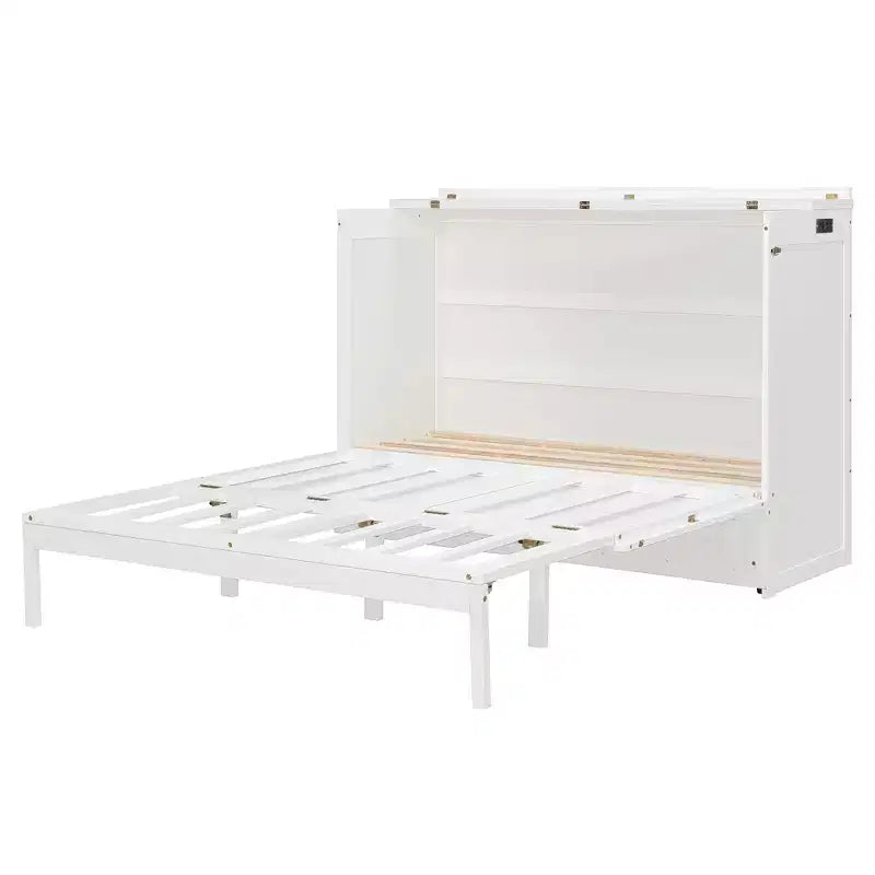Letto a scomparsa Queen grigio/blu navy/bianco con cassetti, blocco di sicurezza e presa elettrica