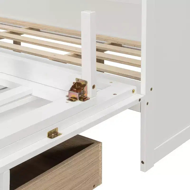 Letto a scomparsa Queen grigio/blu navy/bianco con cassetti, blocco di sicurezza e presa elettrica