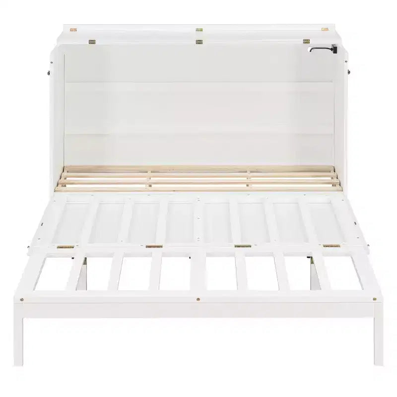 Letto a scomparsa Queen grigio/blu navy/bianco con cassetti, blocco di sicurezza e presa elettrica