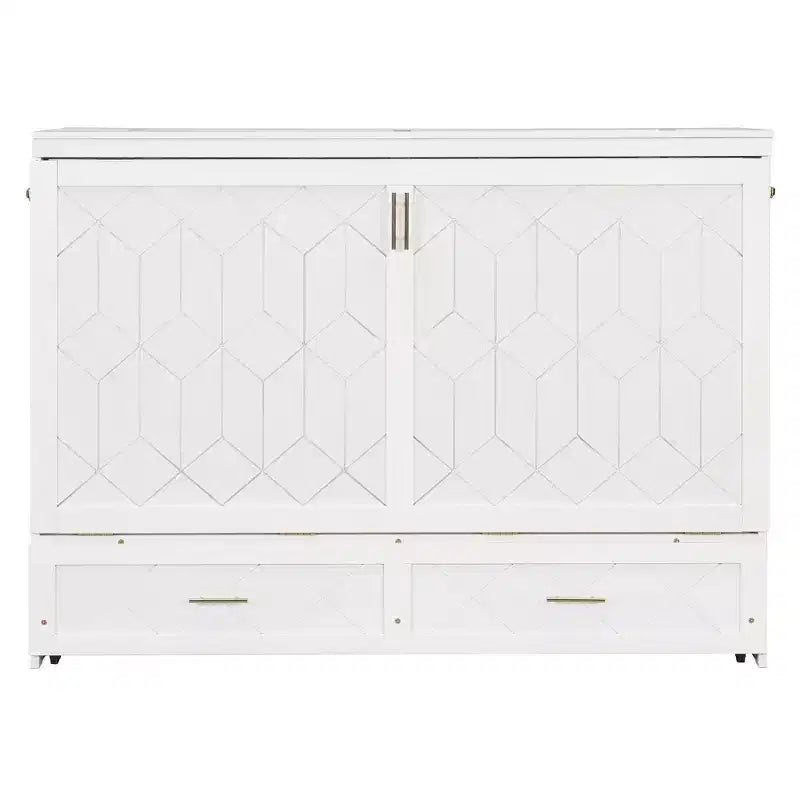 Letto a scomparsa Queen grigio/blu navy/bianco con cassetti, blocco di sicurezza e presa elettrica