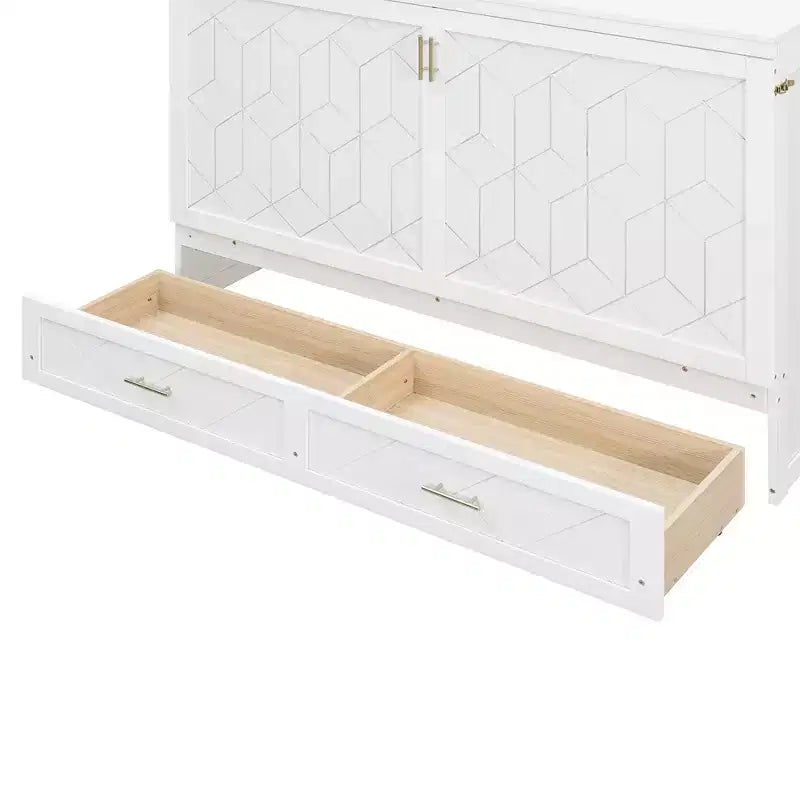 Letto a scomparsa Queen grigio/blu navy/bianco con cassetti, blocco di sicurezza e presa elettrica
