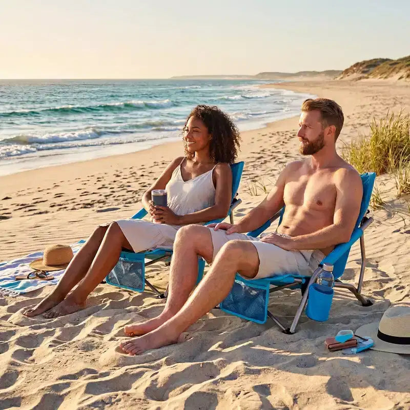 Sedia da Spiaggia Pieghevole Blu con Portabicchieri e Borsa da Trasporto – 1 o 2 Persone