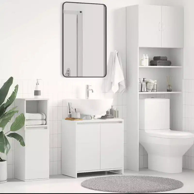 Mobiletto contenitore da bagno bianco a 2 ante