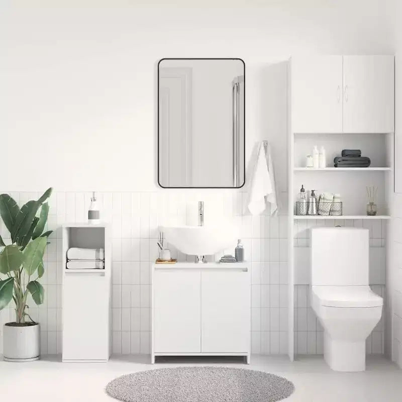 Mobiletto contenitore da bagno bianco a 2 ante
