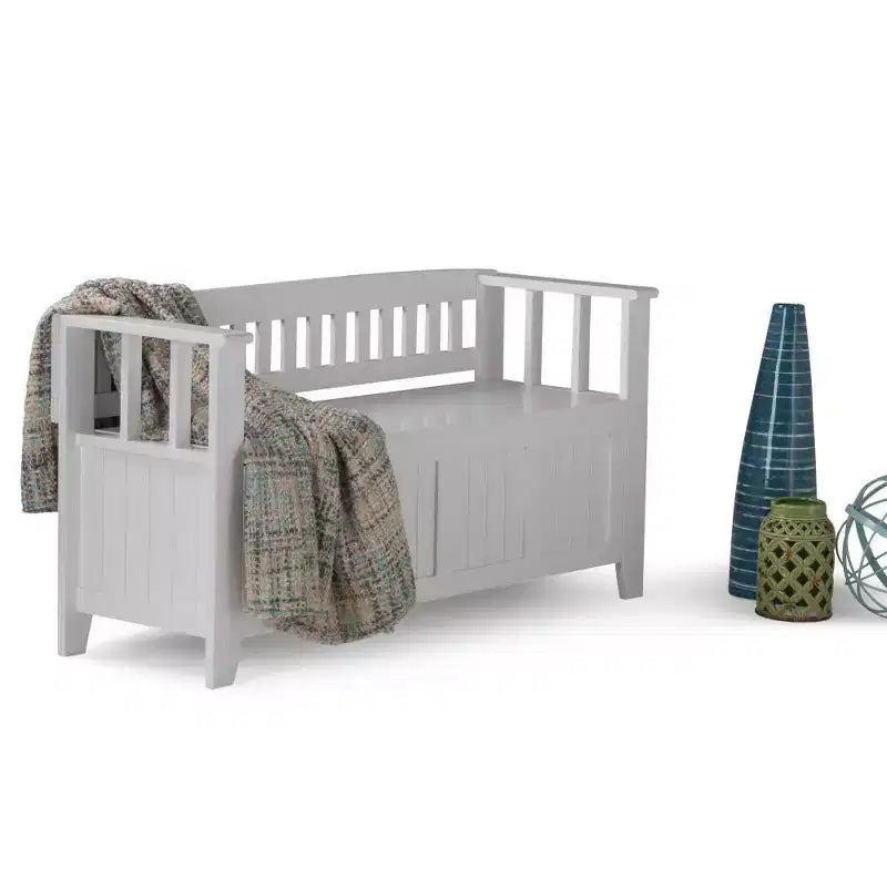 Panca contenitore per ingresso in legno massello, 2 posti, colore nero/bianco/marrone/grigio/blu