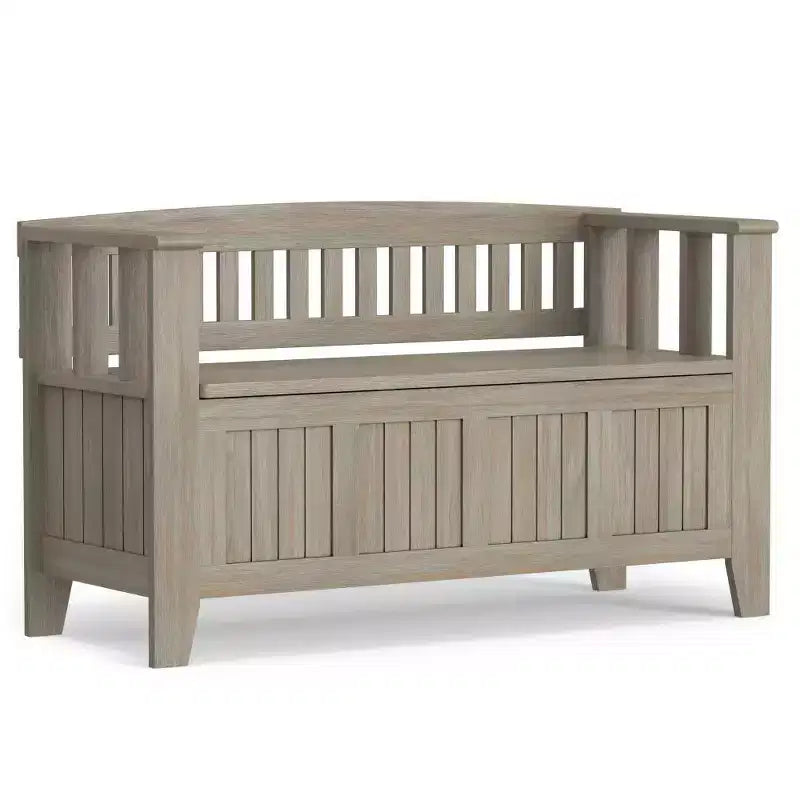 Panca contenitore per ingresso in legno massello, 2 posti, colore nero/bianco/marrone/grigio/blu