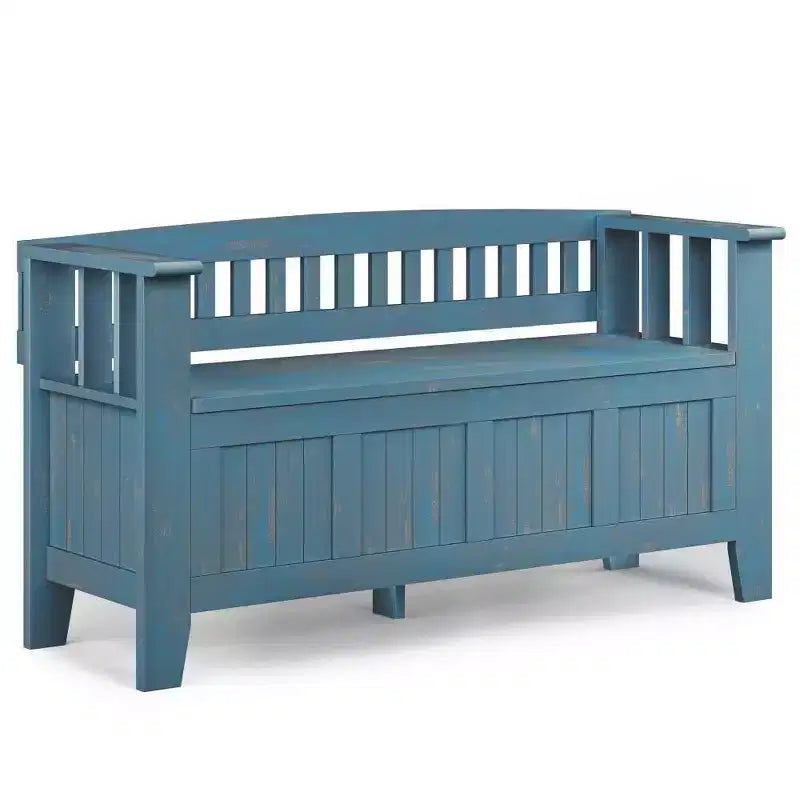 Panca contenitore per ingresso in legno massello, 2 posti, colore nero/bianco/marrone/grigio/blu
