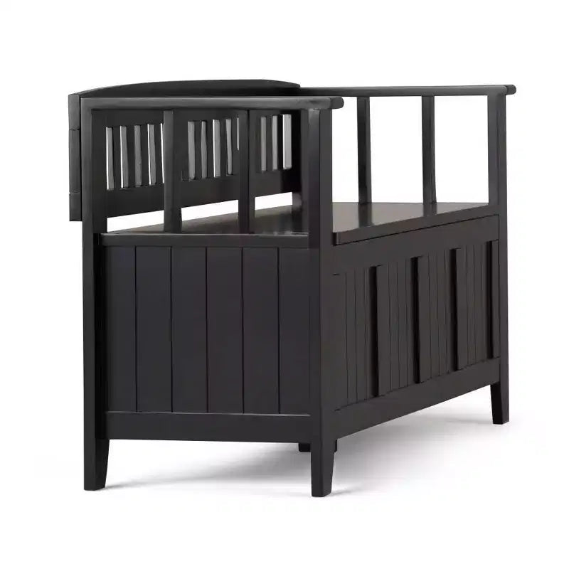 Panca contenitore per ingresso in legno massello, 2 posti, colore nero/bianco/marrone/grigio/blu