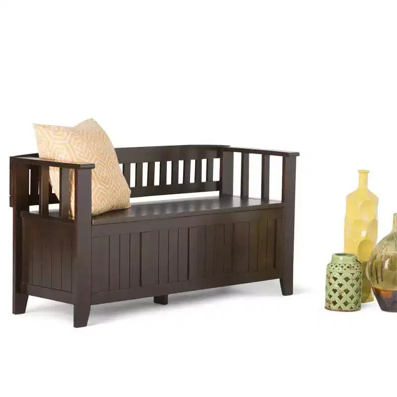 Panca contenitore per ingresso in legno massello, 2 posti, colore nero/bianco/marrone/grigio/blu