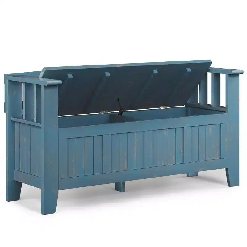 Panca contenitore per ingresso in legno massello, 2 posti, colore nero/bianco/marrone/grigio/blu