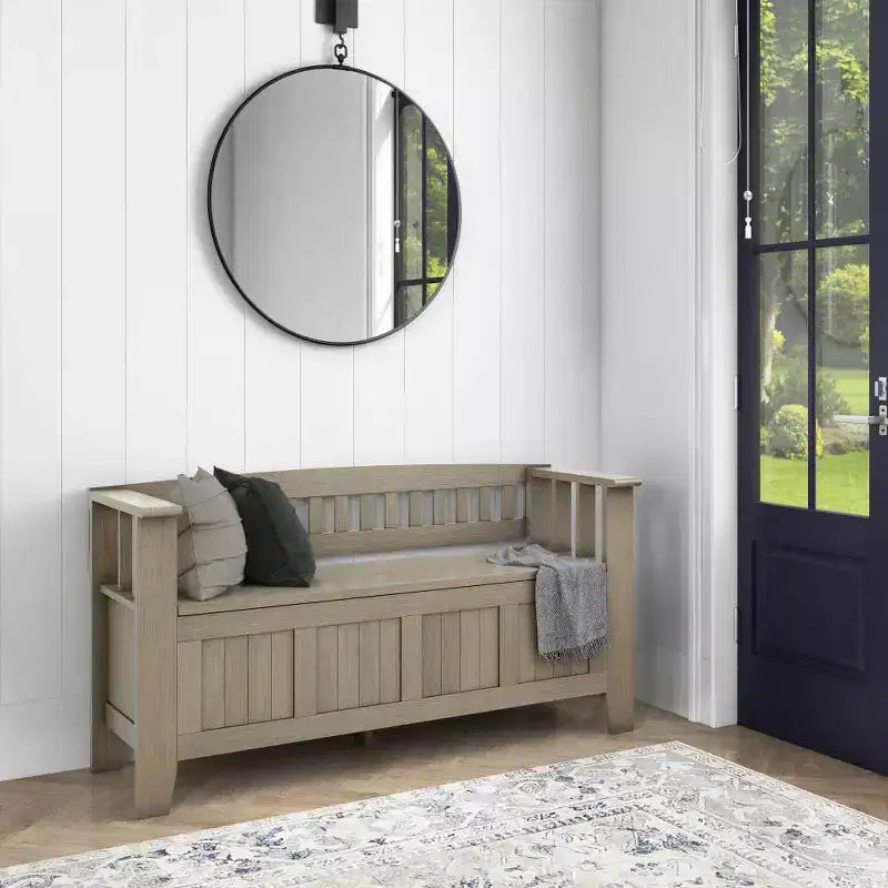 Panca contenitore per ingresso in legno massello, 2 posti, colore nero/bianco/marrone/grigio/blu