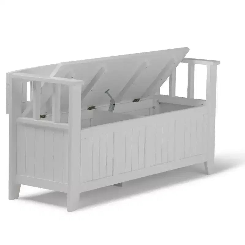 Panca contenitore per ingresso in legno massello, 2 posti, colore nero/bianco/marrone/grigio/blu