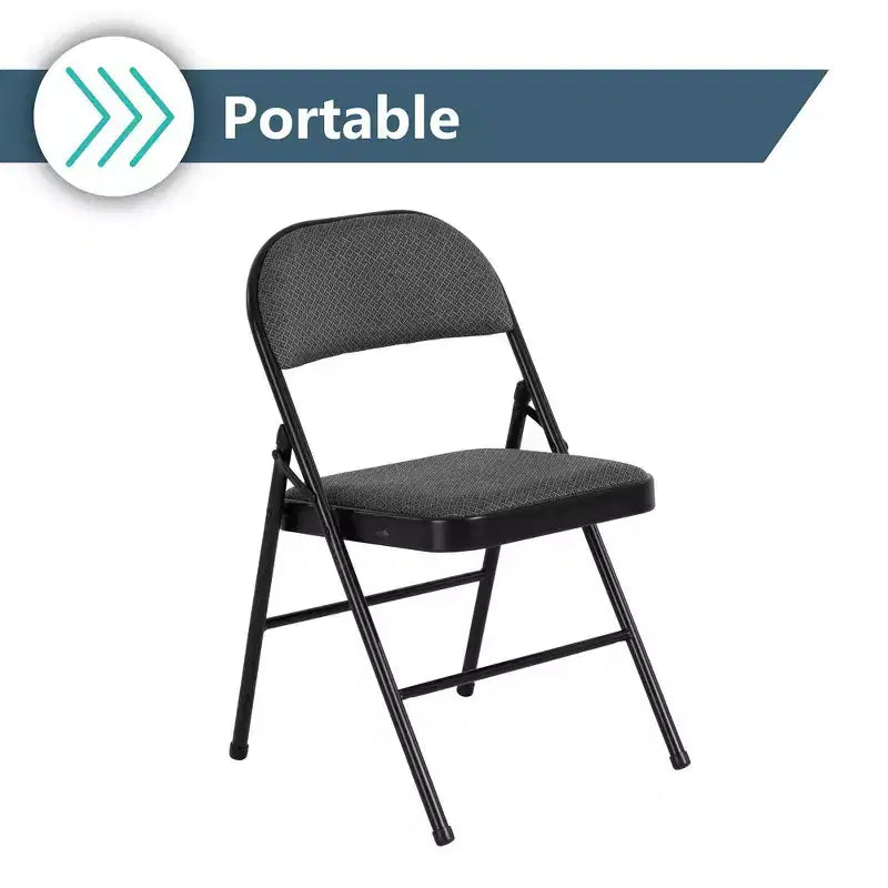 Sedia pieghevole imbottita in tessuto nero e grigio, set da 4