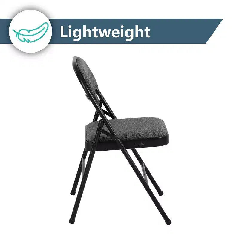 Sedia pieghevole imbottita in tessuto nero e grigio, set da 4
