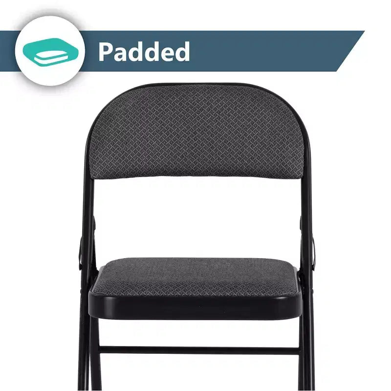 Sedia pieghevole imbottita in tessuto nero e grigio, set da 4