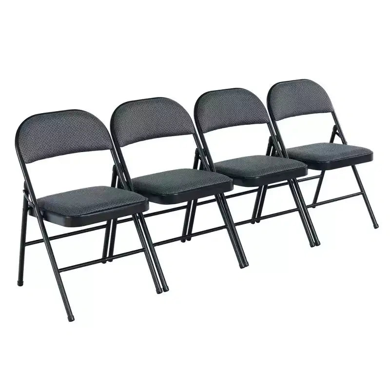 Sedia pieghevole imbottita in tessuto nero e grigio, set da 4
