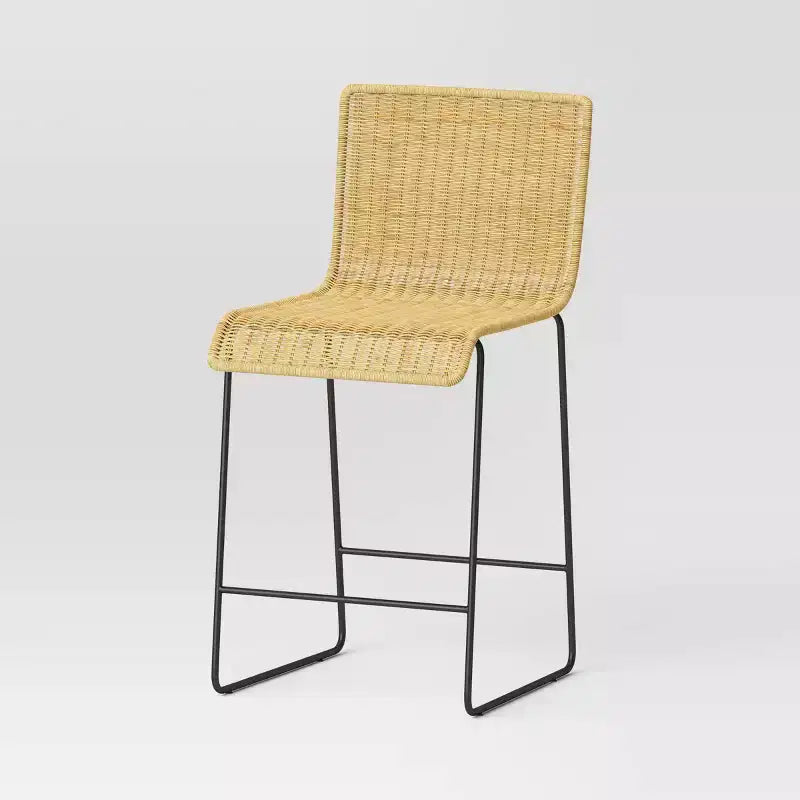 Chapin Modern Rattan Counter Height Barstool with Metal Legs Beige - Threshold™: Square Seat, Sled Base