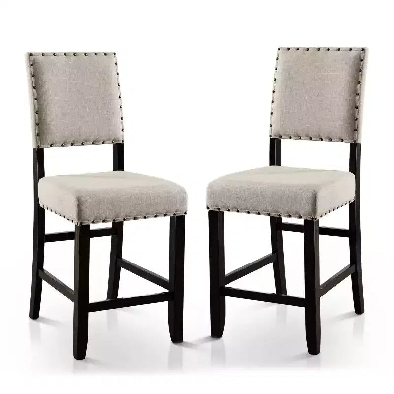 2pk Eliza Button Tufted Counter Height Barstool Black/Beige: Upholstered, Nailhead, Wood Legs - HOMES: Inside + Out