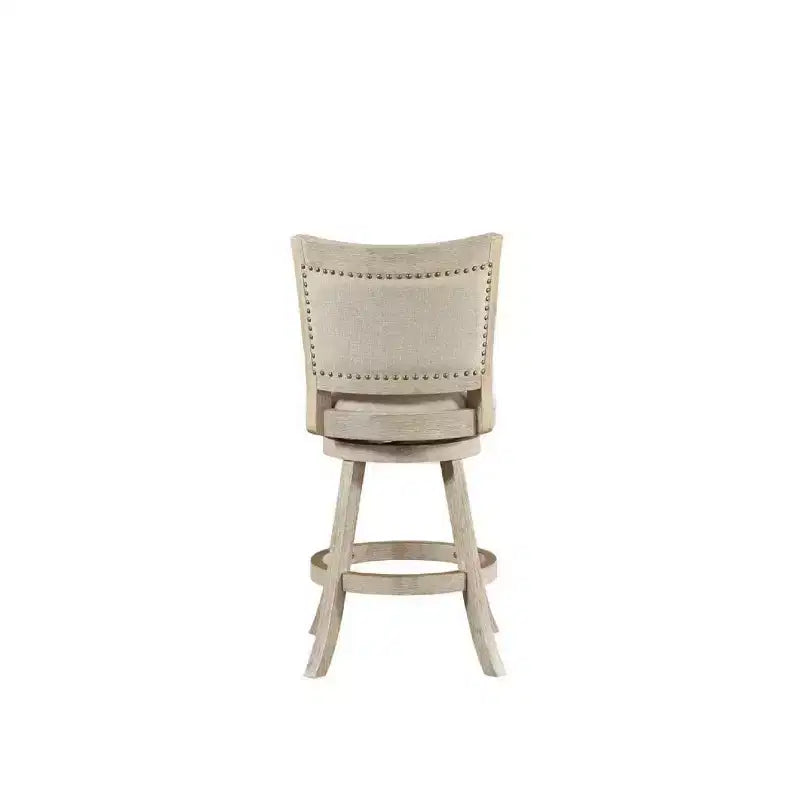 Sgabello da bancone girevole in lino avorio, schienale medio, borchie decorative, 1 posto