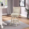 Sgabello da bancone girevole in lino avorio, schienale medio, borchie decorative, 1 posto