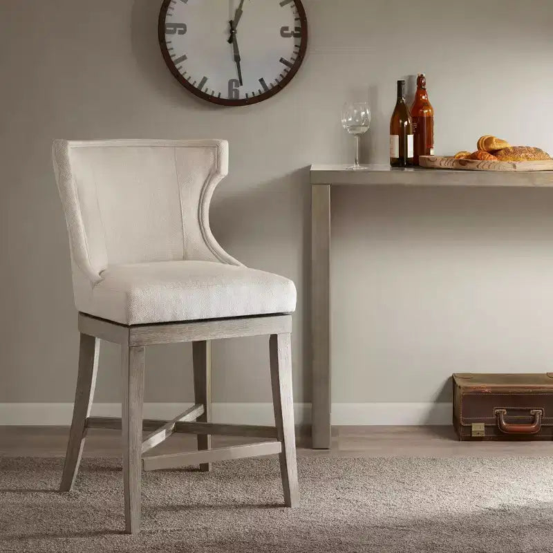 Sgabello da bancone girevole grigio, imbottito, 1 posto a sedere