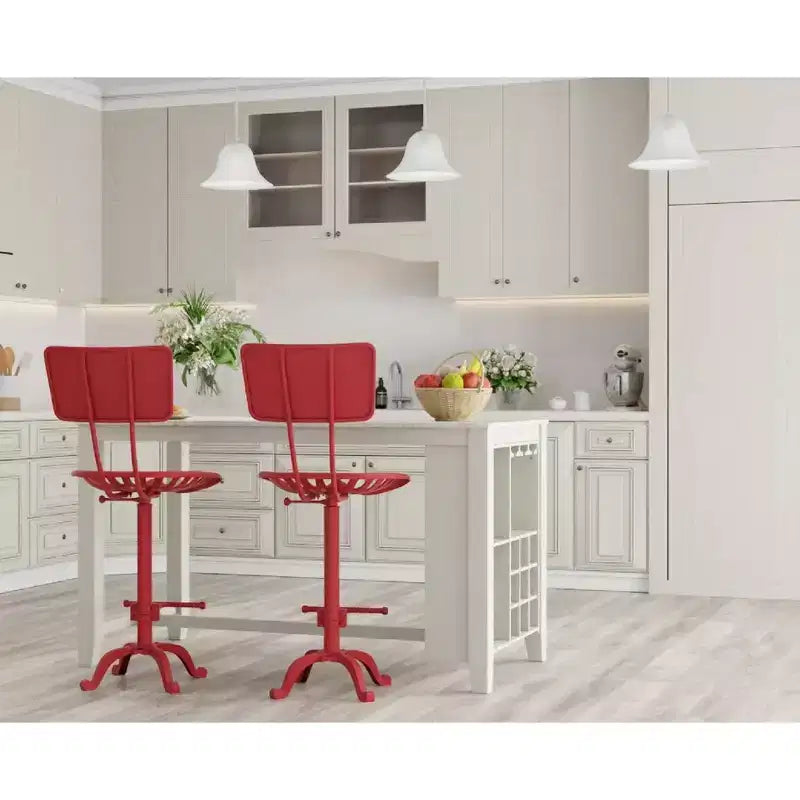 Sgabello da bar con schienale Carolina Living August stile sedile trattore, altezza bancone, rosso: stile rustico, ferro, regolabile 22"-33"