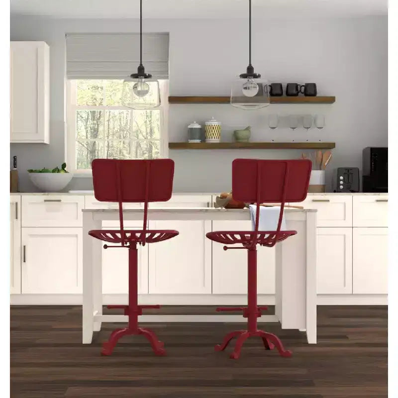 Sgabello da bar con schienale Carolina Living August stile sedile trattore, altezza bancone, rosso: stile rustico, ferro, regolabile 22"-33"