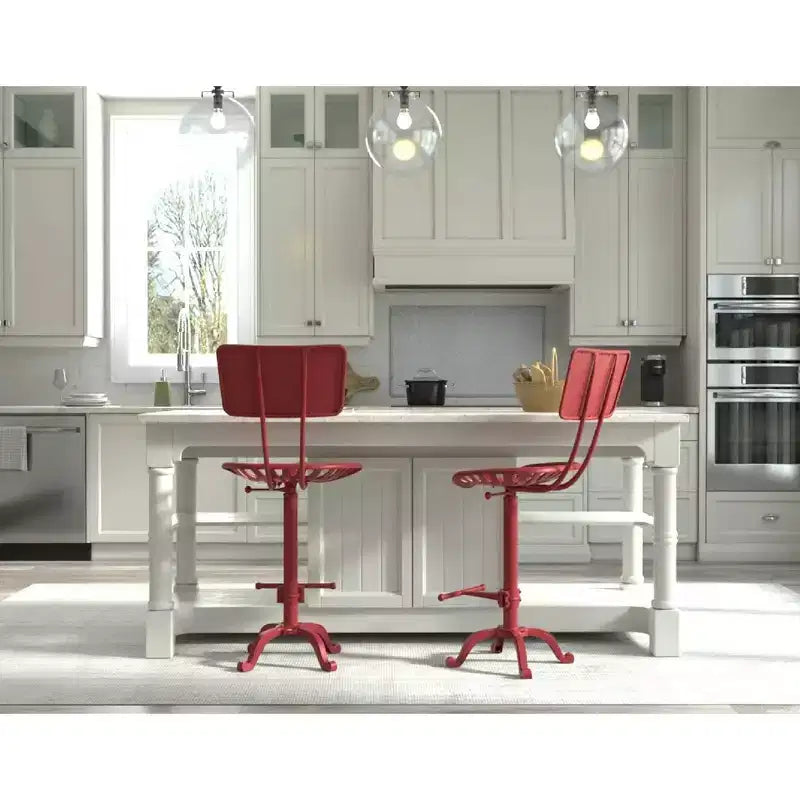 Sgabello da bar con schienale Carolina Living August stile sedile trattore, altezza bancone, rosso: stile rustico, ferro, regolabile 22"-33"