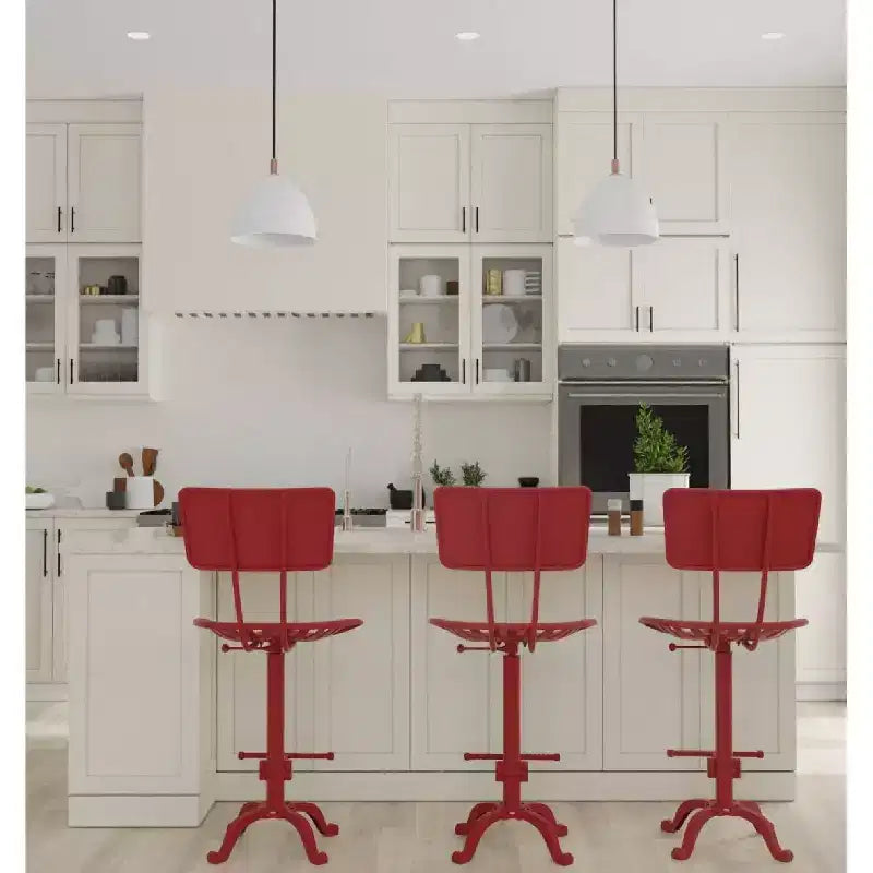 Sgabello da bar con schienale Carolina Living August stile sedile trattore, altezza bancone, rosso: stile rustico, ferro, regolabile 22"-33"