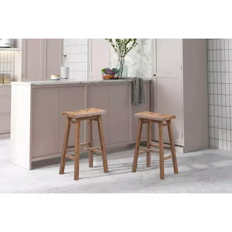 Set di 2 sgabelli da bar Sonoma con spazzola metallica da 29" in stile Barnwood - Boraam: Legno massello di Acacia, Poggiapiedi