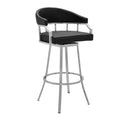 26" Palmdale Counter Height Barstool with Black Faux Leather Brushed Stainless Steel Finish - Armen Living: Swivel, Upholstered, Modern Design