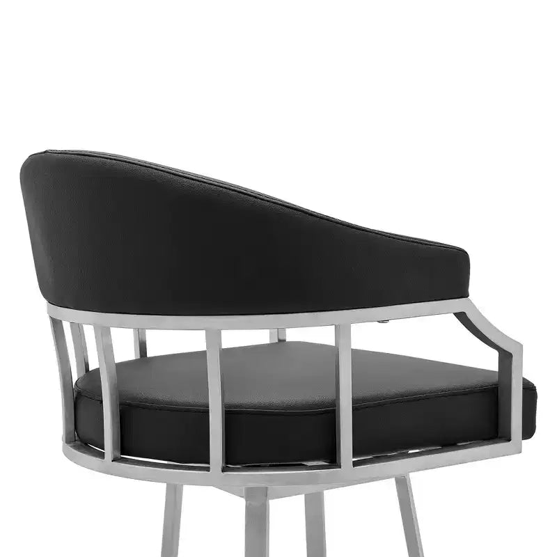 Sgabello da bar Palmdale da 26" altezza bancone con finta pelle nera e finitura in acciaio inossidabile spazzolato - Armen Living: Girevole, Imbottito, Design Moderno