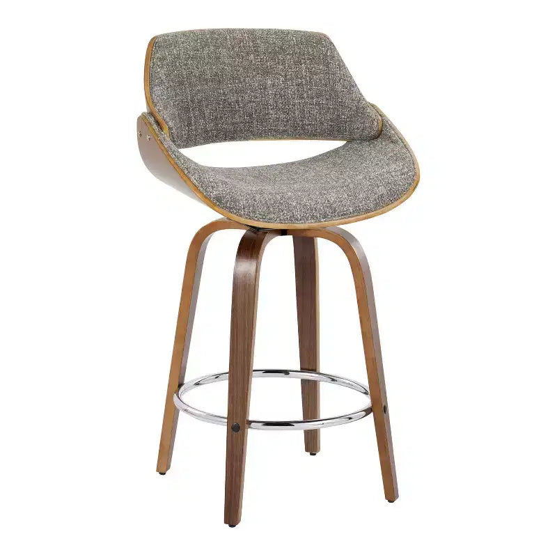 Set di 2 sgabelli da bar altezza bancone Fabrizzi noce/cromo/grigio: girevoli, imbottiti, struttura in legno - LumiSource