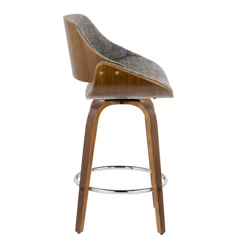 Set di 2 sgabelli da bar altezza bancone Fabrizzi noce/cromo/grigio: girevoli, imbottiti, struttura in legno - LumiSource