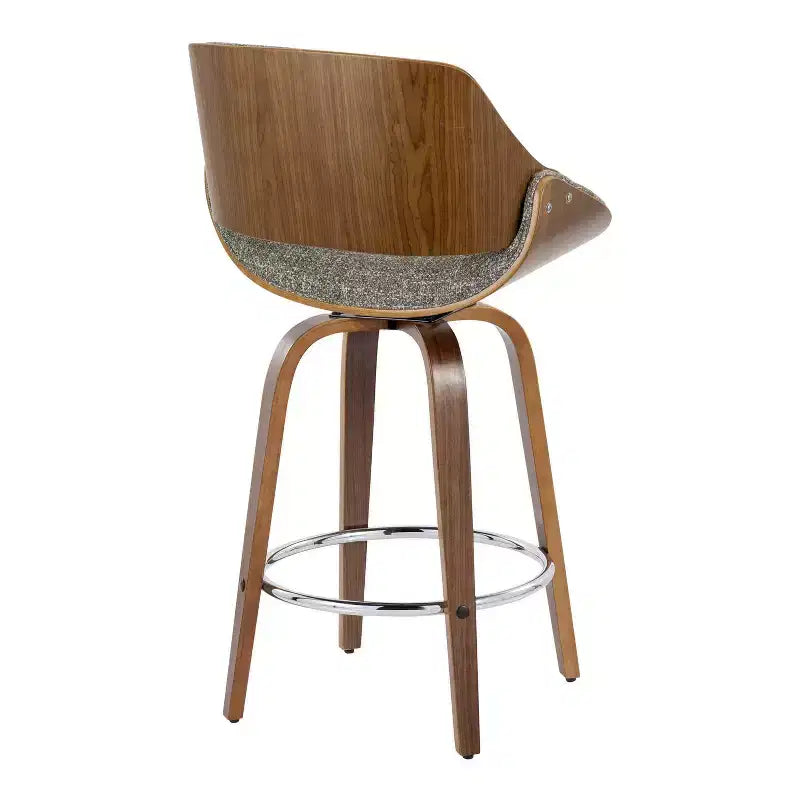 Set di 2 sgabelli da bar altezza bancone Fabrizzi noce/cromo/grigio: girevoli, imbottiti, struttura in legno - LumiSource