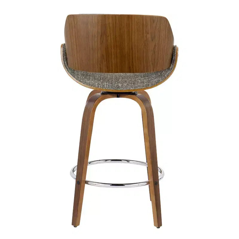 Set di 2 sgabelli da bar altezza bancone Fabrizzi noce/cromo/grigio: girevoli, imbottiti, struttura in legno - LumiSource