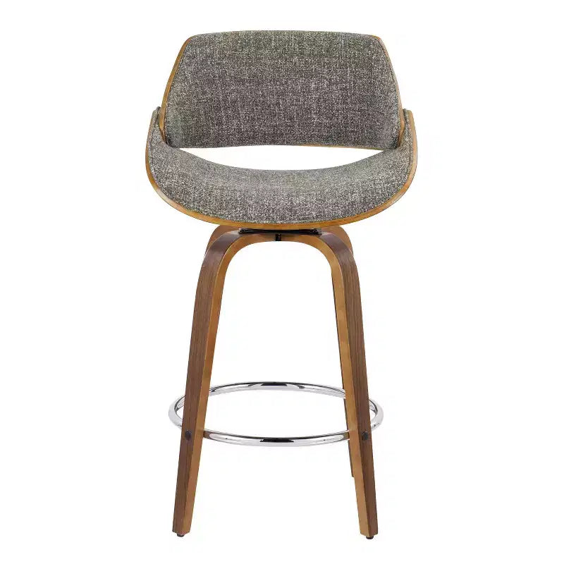 Set di 2 sgabelli da bar altezza bancone Fabrizzi noce/cromo/grigio: girevoli, imbottiti, struttura in legno - LumiSource