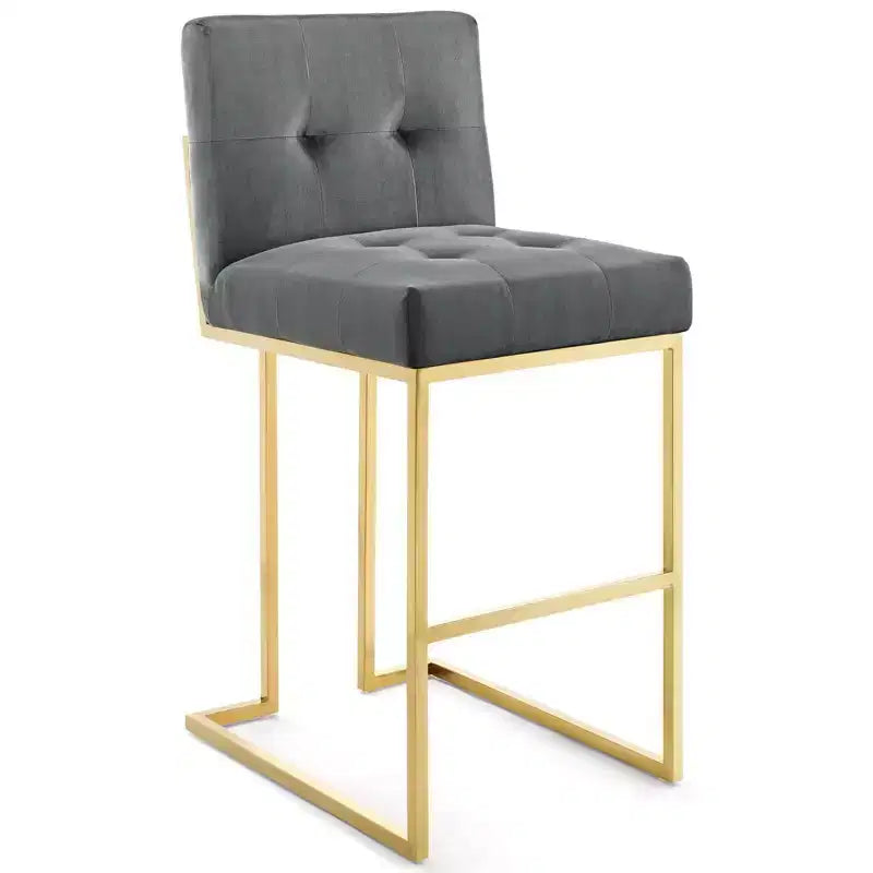 Sgabello da bar con schienale alto imbottito in velluto oro/antracite, 1 posto a sedere