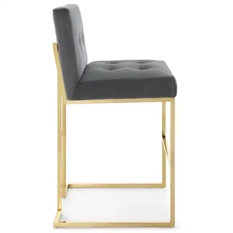 Sgabello da bar con schienale alto imbottito in velluto oro/antracite, 1 posto a sedere