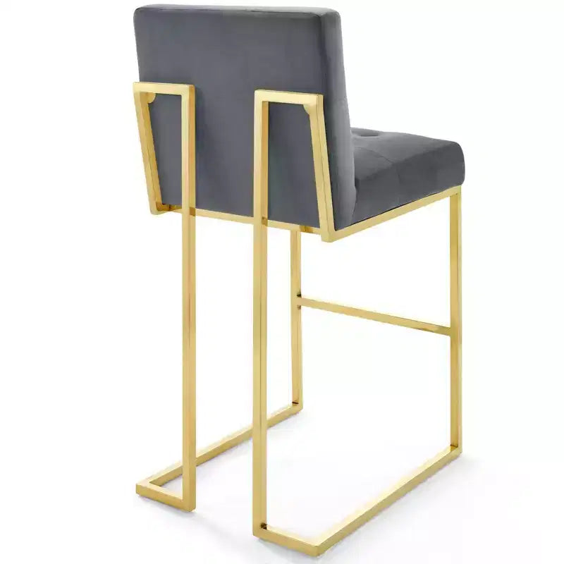 Sgabello da bar con schienale alto imbottito in velluto oro/antracite, 1 posto a sedere