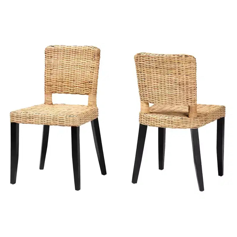 Sedia da pranzo Bali & Pari Dermot Wood e rattan naturale marrone scuro/marrone naturale: stile Interlaken, nessun montaggio richiesto