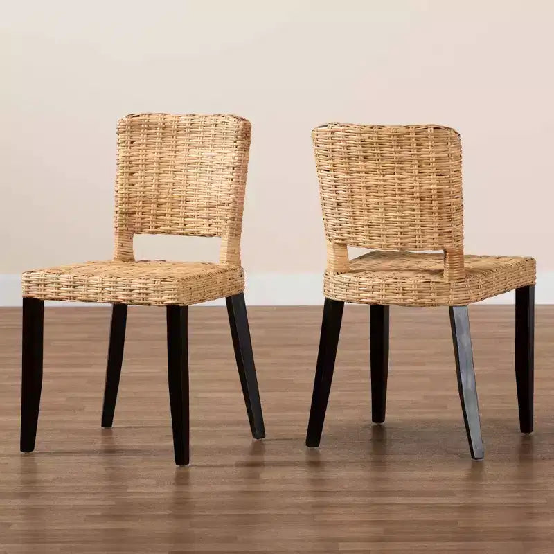 Sedia da pranzo Bali & Pari Dermot Wood e rattan naturale marrone scuro/marrone naturale: stile Interlaken, nessun montaggio richiesto