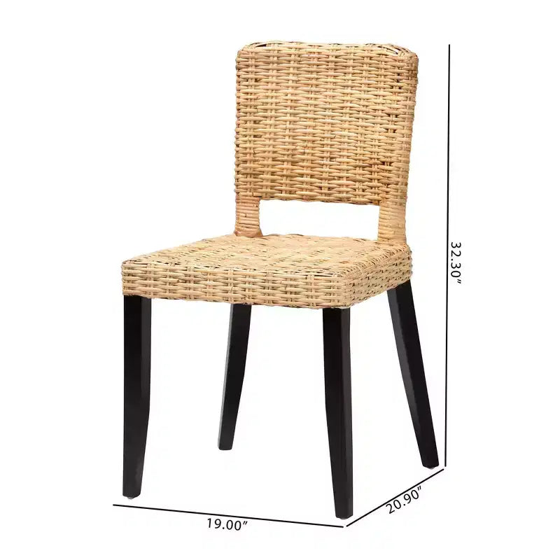 Sedia da pranzo Bali & Pari Dermot Wood e rattan naturale marrone scuro/marrone naturale: stile Interlaken, nessun montaggio richiesto