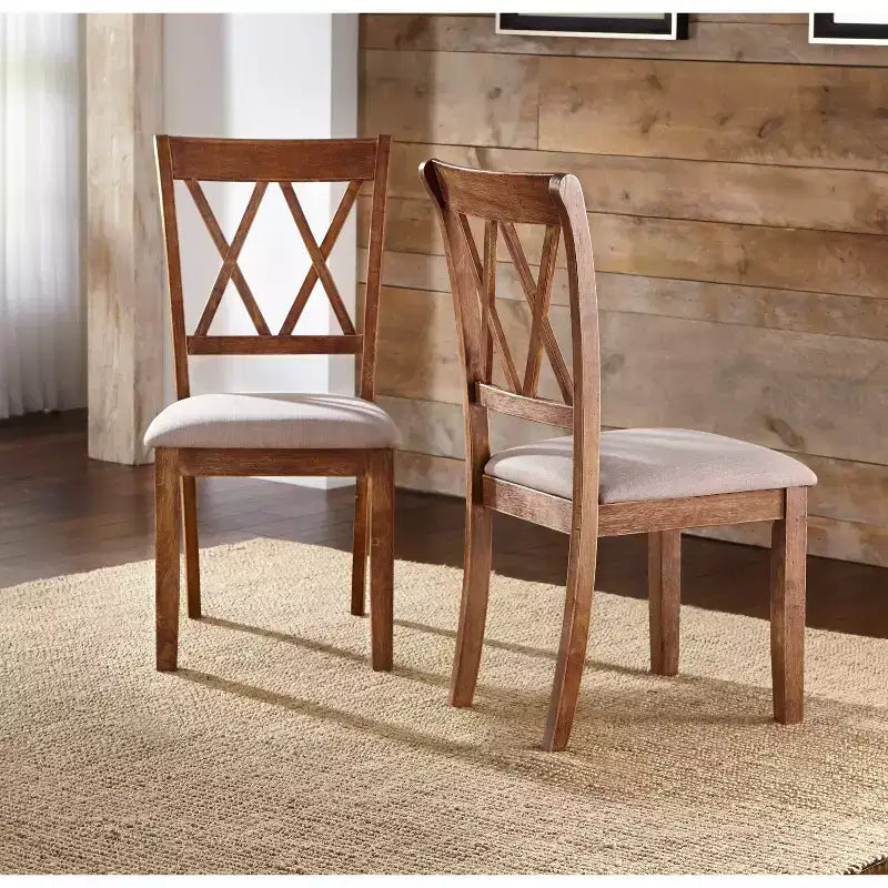 Buylateral Set of 2 Roma Cross Back Dining Chairs Driftwood: Upholstered Linen, Rubberwood Frame, No Assembly Required