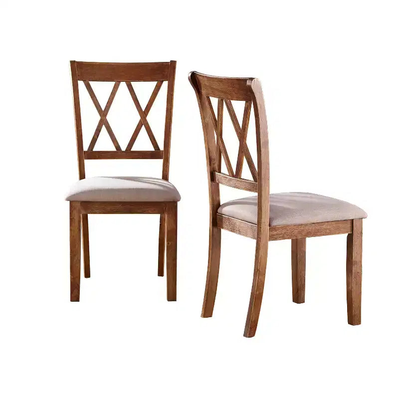 Sedia da pranzo con schienale a X in lino beige Driftwood, set da 2