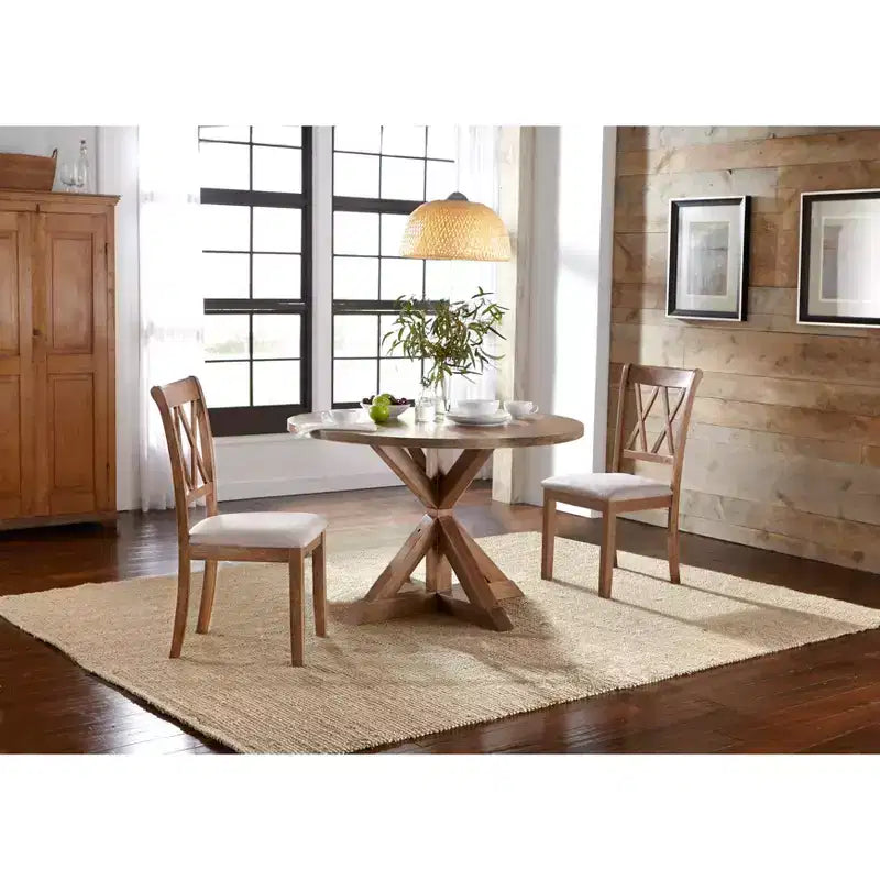Sedia da pranzo con schienale a X in lino beige Driftwood, set da 2