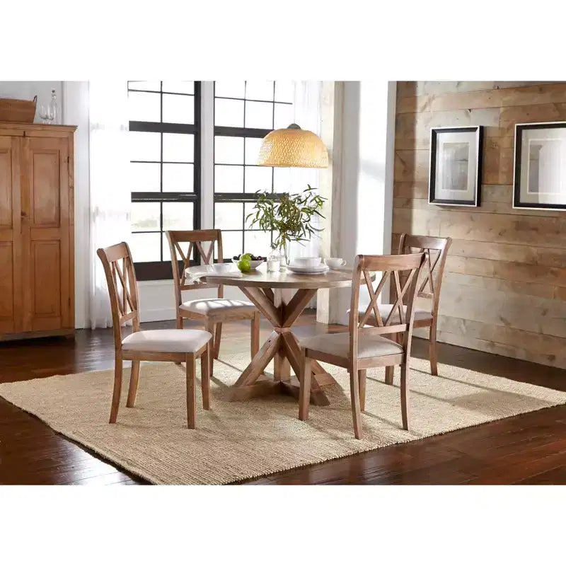 Sedia da pranzo con schienale a X in lino beige Driftwood, set da 2